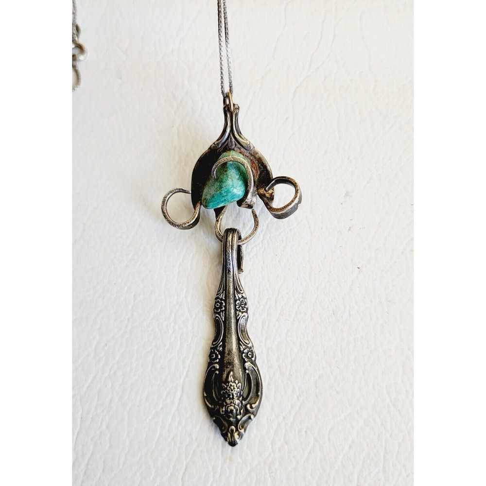 Sterling Silver Turquoise Custom-Made Silverware Fork Handle Pendant Necklace